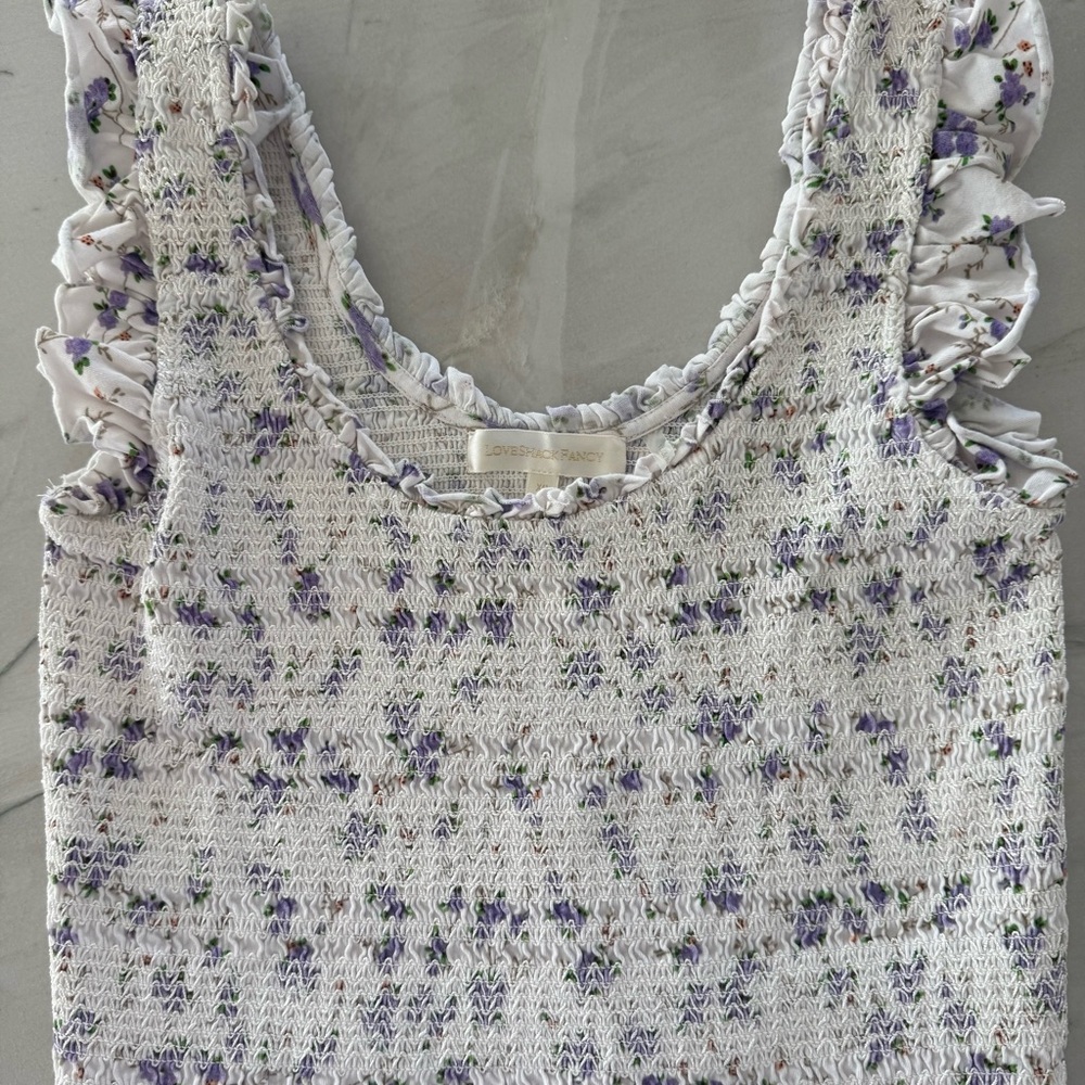 LoveShackFancy Lavender Floral Ruffle Tank